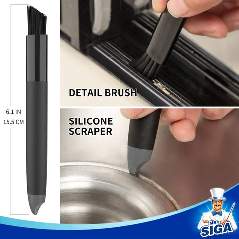 Grout Cleaning Brush Set For Tile And Sink Grout Edges And Crevices With V Shape Edge Brush Deep Cleaning Brush Detail and Silicone Scraper