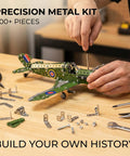 Hands assembling Metal Hurricane Fighter Jet Model Kit With 331 Parts One Thirty Second Scale STEM Building Set For Adults