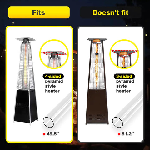 Beefed Up Replacement Quartz Glass Tube With Rubber Ring For Four Sided Pyramid Patio Heaters 49.5 Inch Tall And 4 Inch Diameter comparison