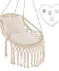 Macrame Swing Chair For Indoor Outdoor Living, Heavy Duty Hanging Porch Swing With Soft Cushions, Cotton Rope And Hardware Kits