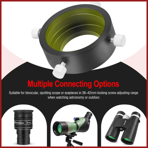 Universal T2 Camera Photo Adapter For Telescope And Spotting Scope Eyepieces 52 To 59mm with knurled screws and lock.