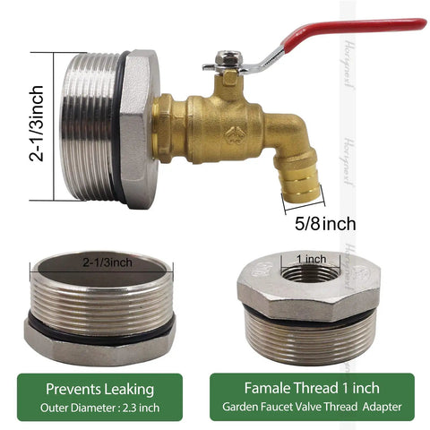 55 Gallon Drum Spigot With EPDM Gasket For Oil Water Rain Barrels, Heavy Duty Brass And Stainless Steel 304 Valve Kit, Easy Install, Three Quarter Inch NPT Inlet, Direct Thread Stainless Adapter Included, Durable Seal, brass valve kit with adapter
