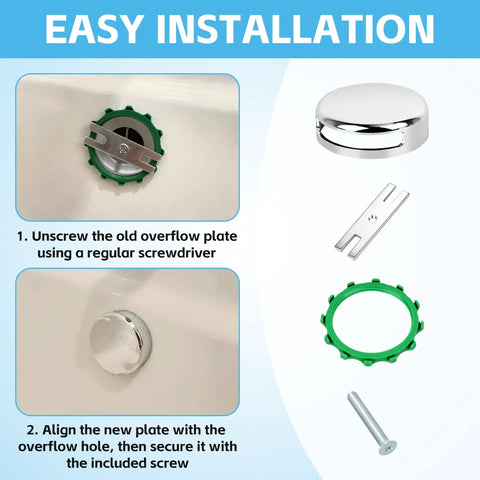 Chrome Plated Bathtub Overflow Drain Cover Kit With Easy Snap On Installation Fits Most Standard Tubs for easy installation guide.