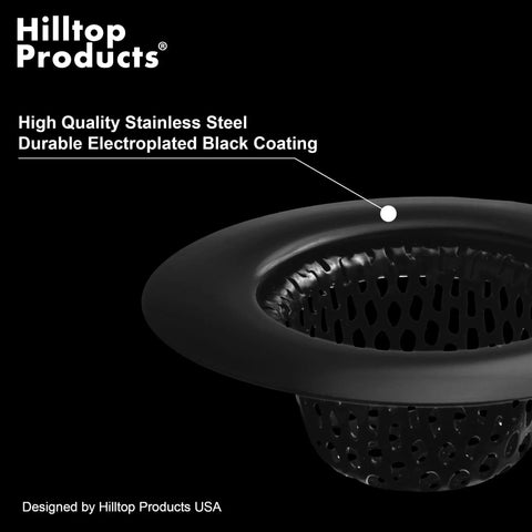 Two Pack 2.25 Inch Top Diameter 1 Inch Basket Black Stainless Steel Sink Strainer Hair Catcher with Black Coating
