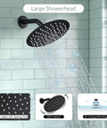 Matte Black Tub Spout With Handheld Sprayer Shower System 8 Inch Rainfall Shower Head in use, wall-mounted, waterfall design.