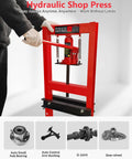 6 Ton Hydraulic Shop Press Heavy Duty H Frame Garage Press with Adjustable Worktable and Stamping Plates, front view