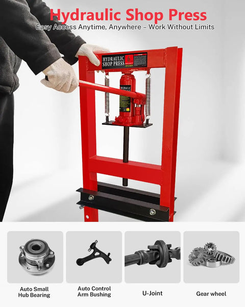 6 Ton Hydraulic Shop Press Heavy Duty H Frame Garage Press with Adjustable Worktable and Stamping Plates, front view