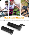 Two cyclists using bikes equipped with full twist throttle grip featuring non-slip ABS and 3 pin waterproof connector, product displayed below
