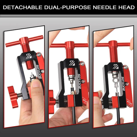 Smooth Operator 2 In 1 Hydraulic Disc Brake Needle Driver Insertion Tool With Heavy Duty Aluminum Tubing Cutter displaying detachable needle head.