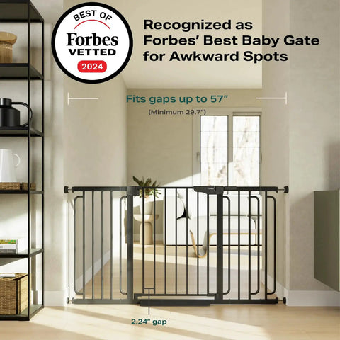 Extra Wide 29.7 to 57 Inch Walk Through Baby Gate for Stairs, Pressure Mounted Safety Gate, Black, Forbes Vetted 2024.
