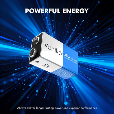 Heavy Duty 9V Alkaline Batteries 4 Pack For Smoke Detectors And Home Safety Gear Featuring A Rock Solid Leakproof Seal And Long Lasting Juice To Keep Your Everyday Electronics Running Smooth With Zero Hassle. Close-up view of a 9V alkaline battery with a blue design, showcasing its powerful energy.