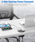 Premium 100W USB C Desktop Power Grommet With Compact Layout Featuring GAN Fast Charging with 5 outlets for easy desk setup.