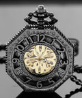 Vintage Hand Winding Mechanical Pocket Watch For Men With Chain And Gift Box, Black Finish, Arabic Numeral Dial