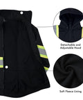 High Visibility Hoodie For Men With Reflective ANSI Class 3 Safety, Detachable Hood And Stand Collar, showing black fleece lining