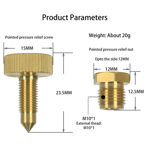 Two brass PCP airsoft high-pressure pump safety bleeder valves with M10x1 threads for 300bar/4500psi