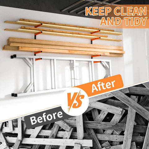 Hella Strong Wall Mount Lumber Rack With Eight Adjustable Levels Holding 1040 Lbs For Stacked Boards Inside Your Garage Workshop Or Home Basement Storage Rack