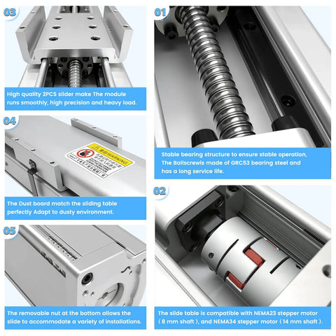 40 Inch Fully Enclosed Linear Rail Slide Table With Protective Cover Dust Proof Shield Double Rail Motion Stage 1000mm Stroke Ball Screw Guide For CNC Woodworking And Metalworking Projects, close-up of ballscrew and dual rails