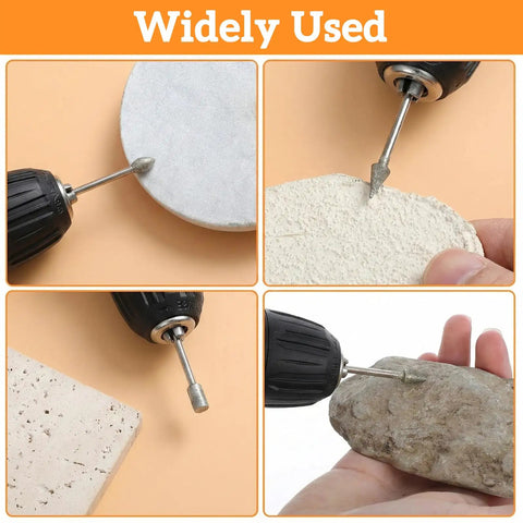 120 Grit Diamond Grinder Bits For Rotary Tools With One Eighth Inch Shank demonstrating stone and ceramic engraving.