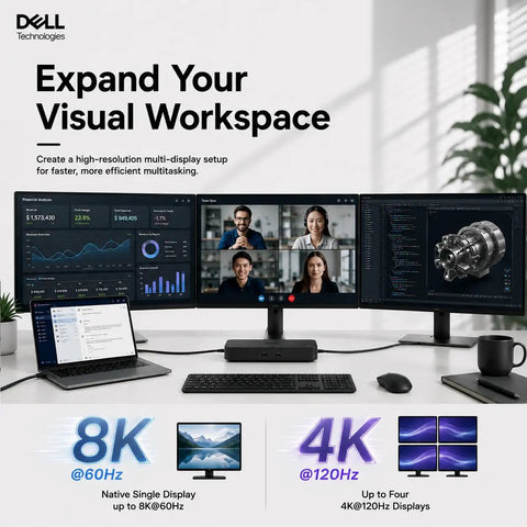 Top Shelf Thunderbolt Five 300W Docking Station Packs Thirteen In One Usb C Multiport Hub setup with multiple monitors.