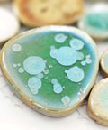 Close-up of Pebble Porcelain Mosaic Tile Set Dope Glossy Aqua Cream Coffee Mix for Bathroom Walls Shower Floors Spa Decor Glass Ceramic Accent