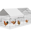 Image of Durable Metal Chicken Coop 86 By 40 By 40 Inch With Waterproof Cover showcasing hens inside outdoor enclosure.