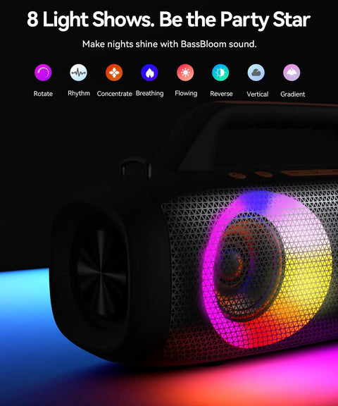 Roar 1 Portable Bluetooth Speaker With 60W Power And JIKE Bass Algorithm Delivers Deep Bass At All Volumes, IPX6 Waterproof, RGB lights