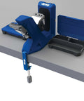 Docking Station For Pocket Hole Jigs And Woodworking Projects, Pro Grade Benchtop Workstation With Sturdy Wings, Compatible With 520 And 720 Jigs, in use.