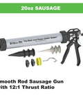 B-Line 20 Oz Manual Sausage Caulking Gun With 12:1 Drive Pro Grade Heavy Duty Aluminum Barrel 375 Lbf Thrust 120 Psi Full Size