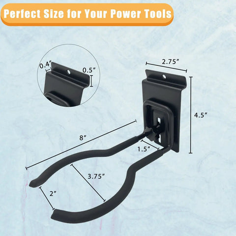 Adjustable Slatwall Weedeater And String Trimmer Hanger With Lockable Feature, black 8 inch heavy duty steel hanger in side view