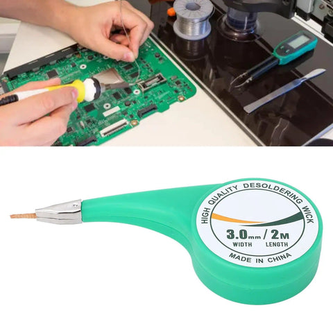Desoldering Braid Wire With Flux Brass Solder Wick Tool 2M Length 3.0mm Width for PCB Cleaning and Repair next to PCB