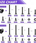 Size chart for 1600-Piece M3 Screw Kit With Hex Socket Button And Cap Head Fasteners, Nuts, Washers, Black 12.9 Grade Alloy Steel Bolts