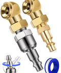 2 Pack Closed Ball Air Chucks With 360 Degree Swivel Plug For Leak Free Tire Inflation Hose Safe Design Keeps Hoses From Scratching Fittings Easy Quick Connect Pneumatic Adapters Durable Brass Build, brass and silver tire inflator chucks