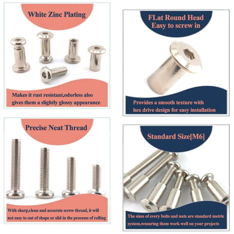 M6 Hex Drive Socket Cap Bolts Screws Kit For Furniture DIY Projects featuring zinc plating, round head, and precise thread.