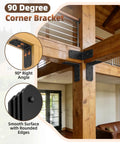 Heavy Duty L Brackets 4 Pack Beefy Carbon Steel Corner Braces installed at 90 degree angle on wooden beam, black