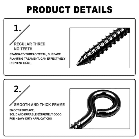 Heavy Duty Screw In Eye Hooks Black Stainless Steel 5 Inch 500 Lbs Load Rating Solid Loop Bolts For Indoor Outdoor Wall Mounting Built Tough As Nails And Designed To Handle Heavy Daily Grind