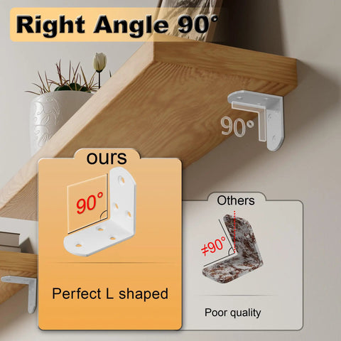 White L Brackets For Wood Furniture 4 Pack Heavy Duty Corner Supports Stainless Steel Shelf Connectors showcasing perfect 90 degree angle.