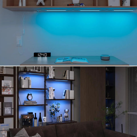 Under Cabinet RGB LED Strip Lights With Dimmable White And Color Voice Control With Alexa And Google Home Smart App Remote