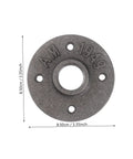 Top view of a single Two Pack Vintage Malleable Iron Floor Flange Set with measurements, wall mounted threaded fittings, heavy duty.