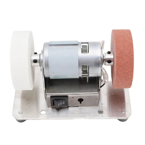 Ymiko Mini Bench Grinder With Dual Wheels 100W Electric Multi Purpose Grinding Machine For Metal Woodworking jewelry making close-up of dual wheels and metal motor