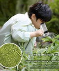 Pocket LED Microscope With 60X To 200X Zoom, Portable Handheld Micro Observation Tool For Kids And Adults, Mini Field Lab Microscope For Science Projects And Outdoor Microbe Exploration, child viewing leaf outdoors