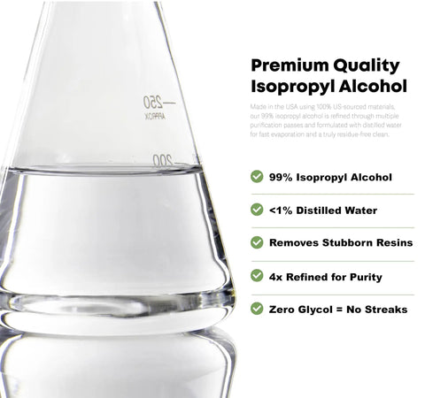 Pro Grade Isopropyl Alcohol 99 Percent 32 Oz Bottle With Easy Access Reservoir For Dipping Ideal For Quartz Borosilicate Glass Metal And Hard Surfaces Great For Tools And Lab Cleanup, clear lab beaker with 99% IPA