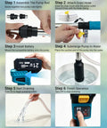 Instructions for Heavy Duty Cordless Water Pump With 720 GPH Output And 29 Ft Max Lift showcasing assembly and operation steps.