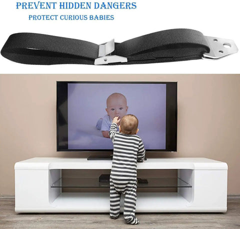 Heavy Duty Metal Anti Tip Straps Keep Your Furniture Locked Down Tight With Adjustable Wall Anchors straight up steel strap for baby proof TV.