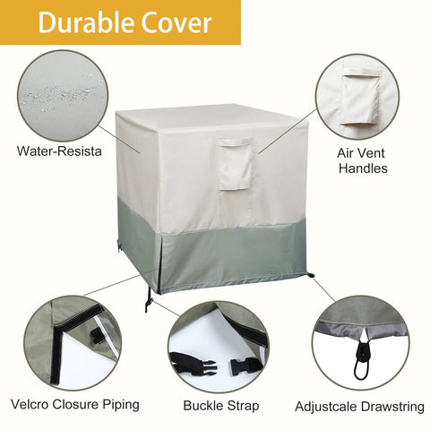 Heavy Duty Outdoor AC Cover for Central Unit 30x30x32 Inches Waterproof Windproof with features labeled