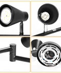 Close-up of Dope Flexible Track Lighting Fixture with GU10 head details, matte black finish, foldable arms, and wiring visible