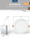 Dimensions of 12 Pack 6 Inch Ultra Thin Led Recessed Ceiling Lights Featuring 5Cct Toggle Adjust And 1050 Lumens each on a graphic.