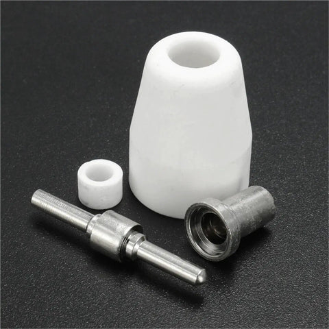 Get A Killer Plasma Cutter Set With Top Tier Electrodes Tips Shield Cups Plus Gas Rings For PT-31 JG-40 Machines To Keep Your 40A Cuts Slicke, featuring plasma cutter shield cups and gas rings.