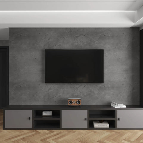 Living room wall with 16x118 Inch Dark Grey Concrete Wallpaper Peel And Stick 3D Matte Textured Thick Cement Vinyl Wrap