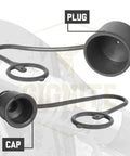 Dust caps and female plug covers for ISO 16028 hydraulic quick-disconnects, black, two-pack for skid-steer attachments