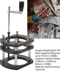 Premium Router Lift System With Smooth Height Adjustment And Durable Aluminum Build For Knocking Your Woodworking Projects Out Of The Park With Rock Solid Four Jaw Clamping And Sweet Precision, showing a close-up of the lift mechanism.